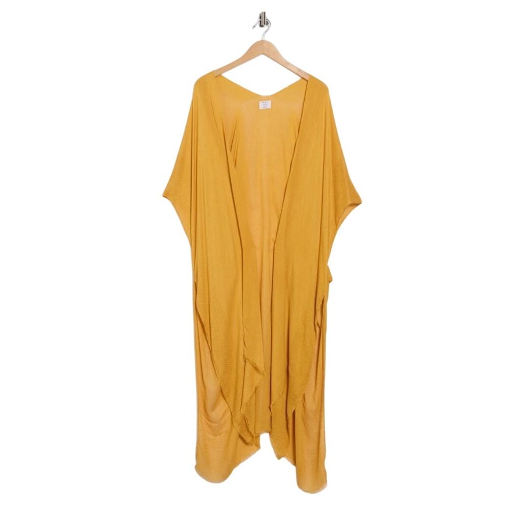 Melrose & Market Swim Cover Up One Size Mustard Frayed Edge Lightweight NWT
